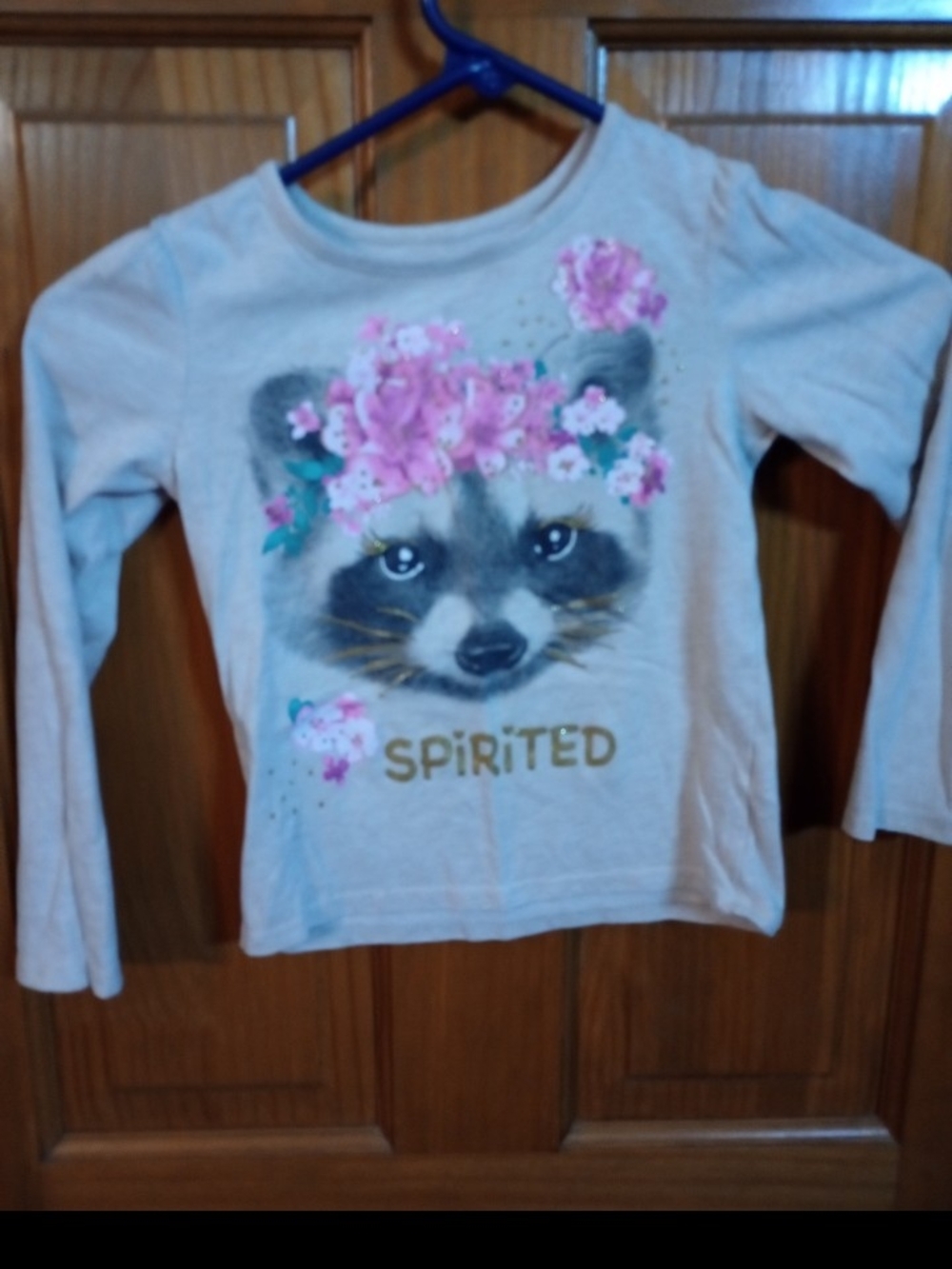 Carter's Cream Long-Sleeve Raccoon Graphic Tee with Pink Floral Crown